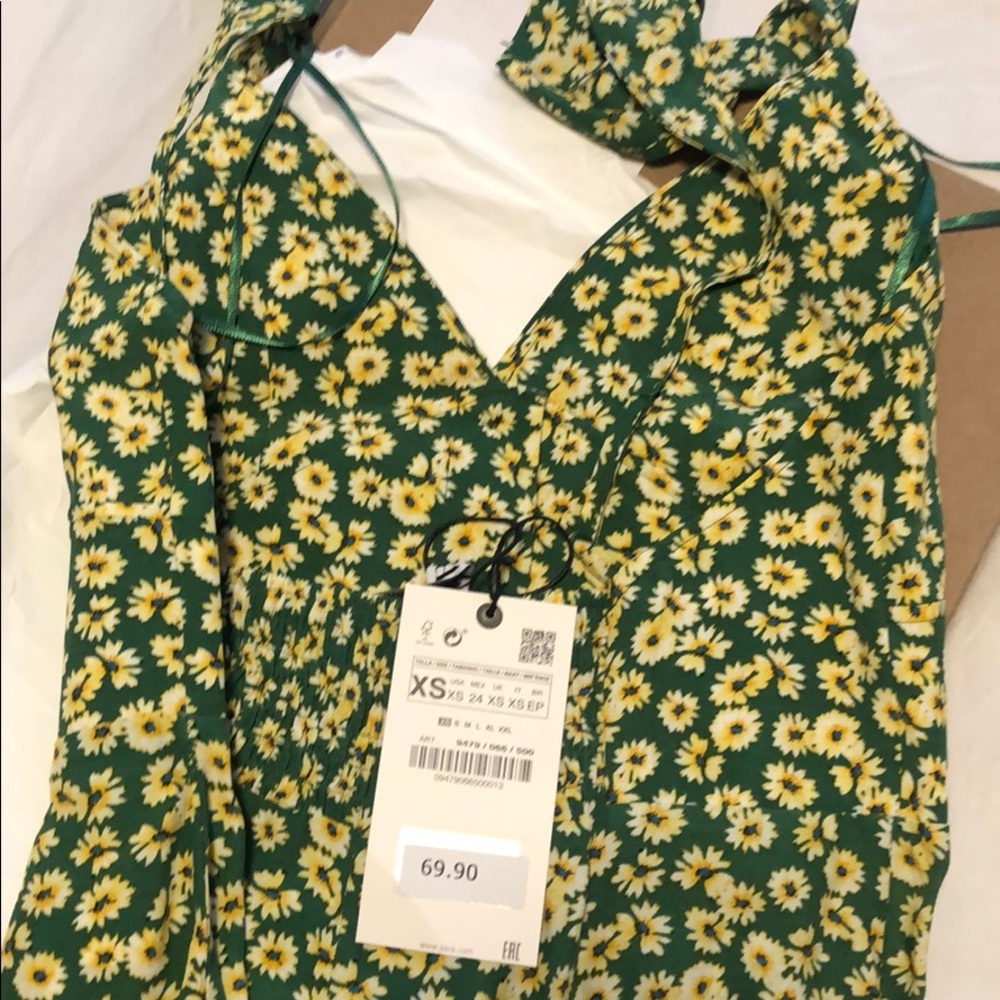 Zara Green Printed Spring/Summer Jumpsuit/Romper